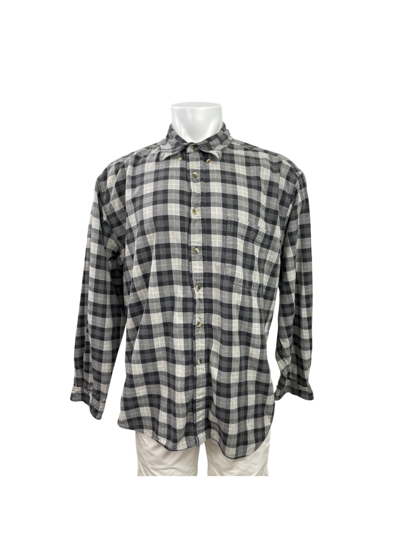 Eddie Bauer Men's Black Checkered Plaid Flannel Long Sleeve Button Up Shirt L